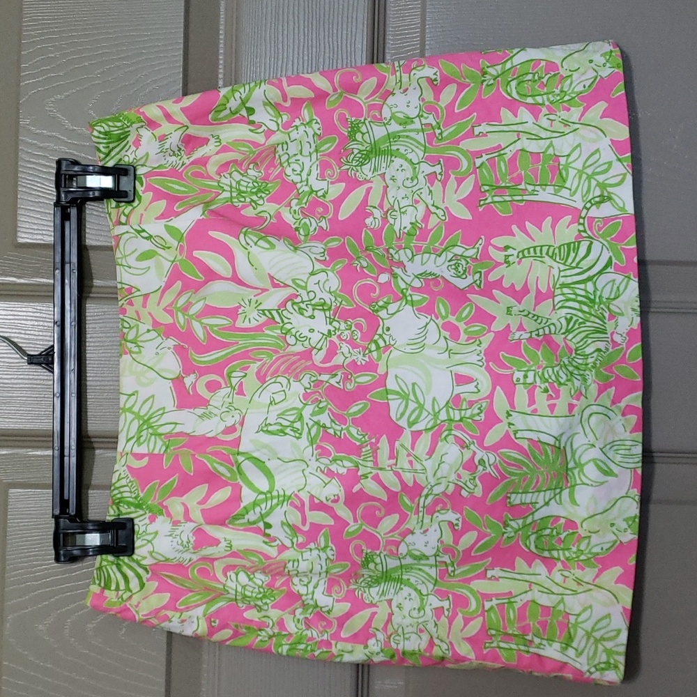 Lily Pulitzer animal hot pink green print lined Mini skirts size 6 petite
